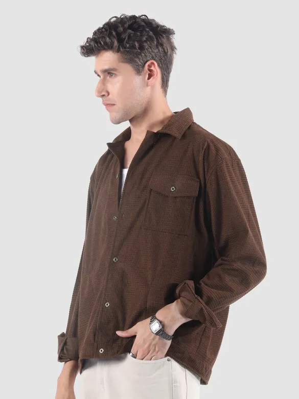 Brown Waffle Corduroy Shacket