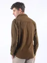 Caramel Brown Lazer Cut Floral Textured Corduroy Shirt