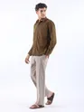 Caramel Brown Lazer Cut Floral Textured Corduroy Shirt