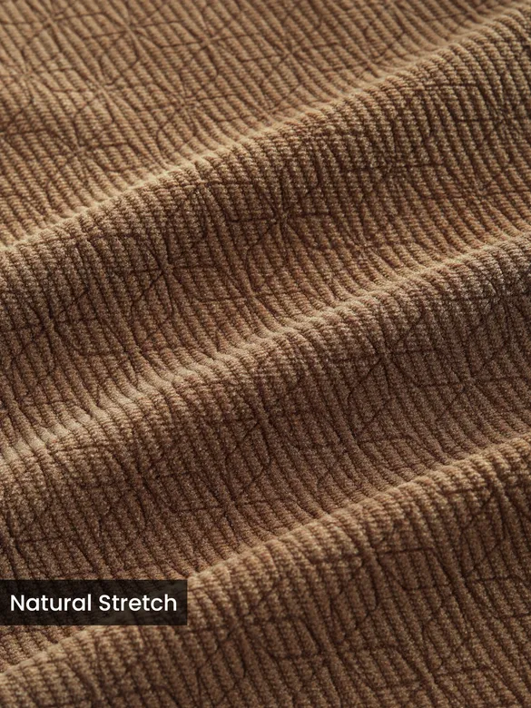Caramel Brown Lazer Cut Floral Textured Corduroy Shirt