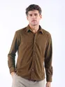 Caramel Brown Lazer Cut Floral Textured Corduroy Shirt