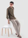 Coffee Brown Lazer Cut Floral Textured Corduroy Shirt