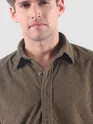 Coffee Brown Lazer Cut Floral Textured Corduroy Shirt