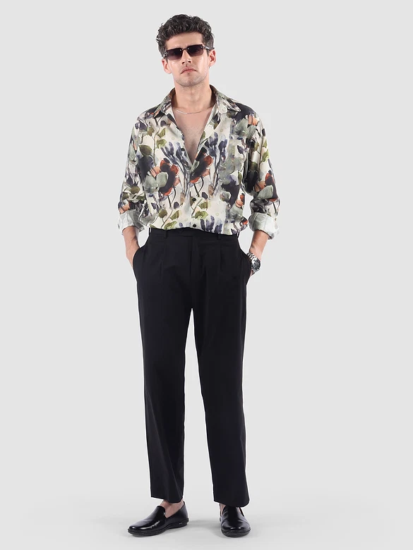 Cream Abstract Tropical Print Shirt
