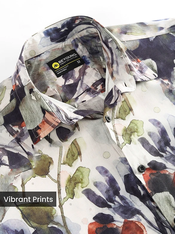 Cream Abstract Tropical Print Shirt