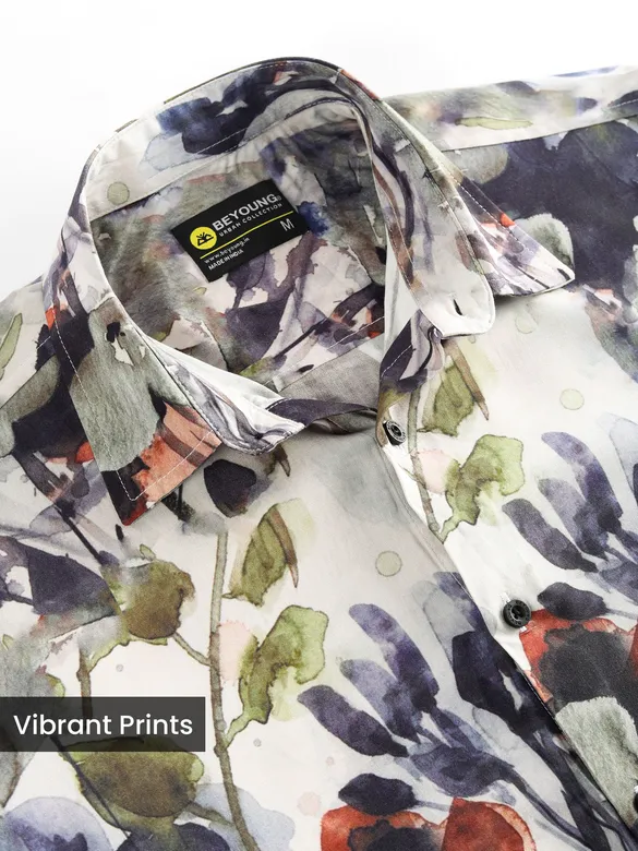 Cream Abstract Tropical Print Shirt