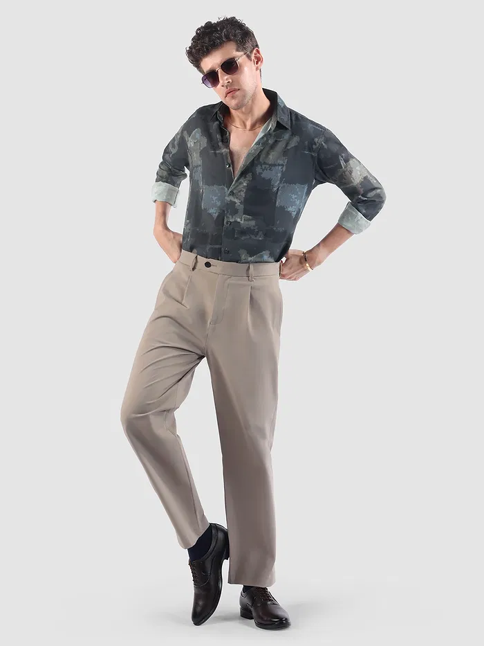 Dark Blue &amp; Grey Modern Abstract Printed Shirt