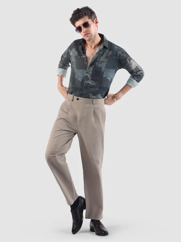 Dark Blue &amp; Grey Modern Abstract Printed Shirt