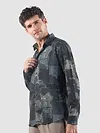 Dark Blue &amp; Grey Modern Abstract Printed Shirt