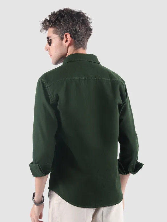 Dark Green Welt Pocketed Shirt