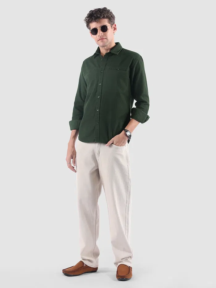 Dark Green Welt Pocketed Shirt