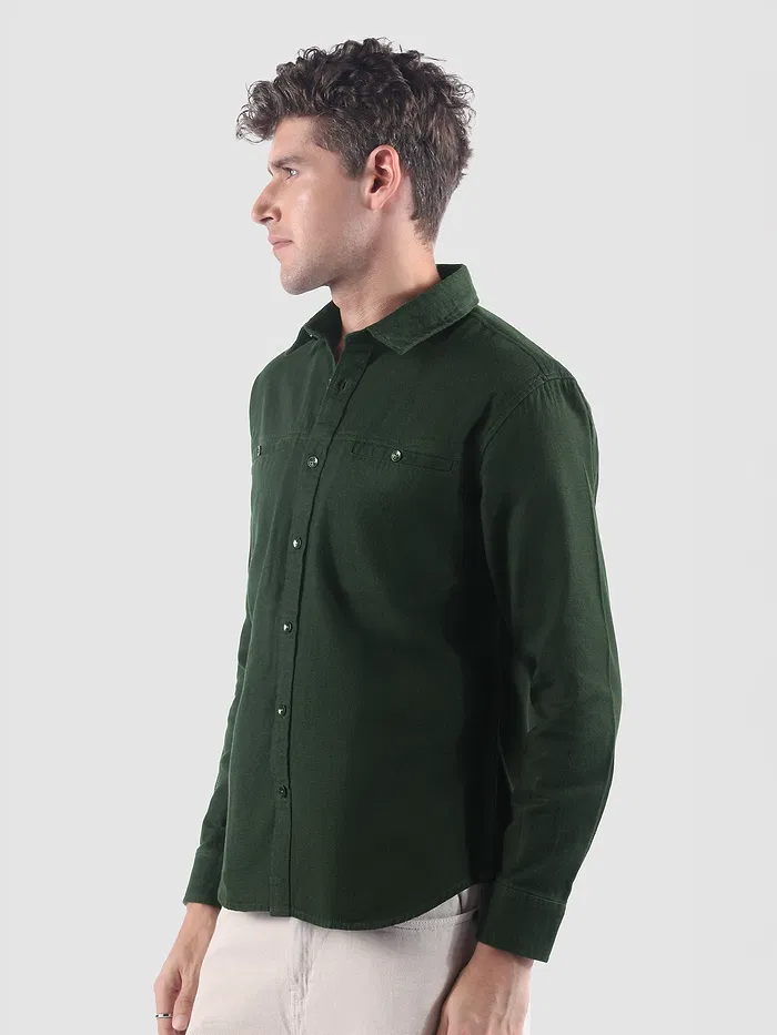Dark Green Welt Pocketed Shirt