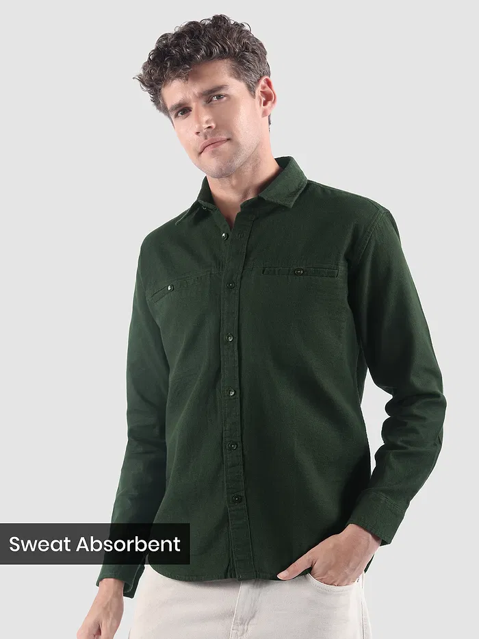 Dark Green Welt Pocketed Shirt