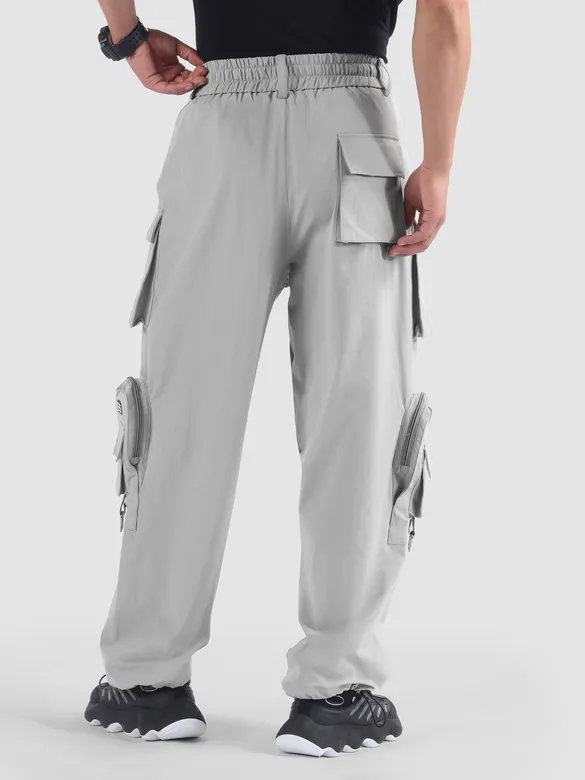 Light Grey 11 Pocket Buckle Cargo Pants