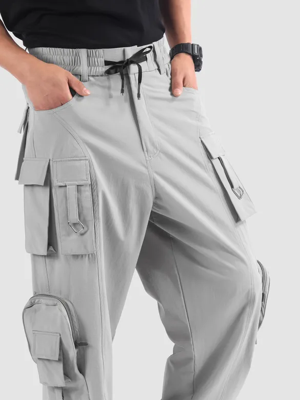Light Grey 11 Pocket Buckle Cargo Pants