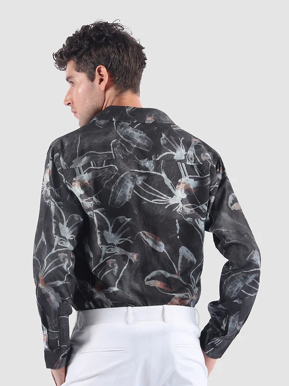 Dark Grey Bold Flower Print Shirt