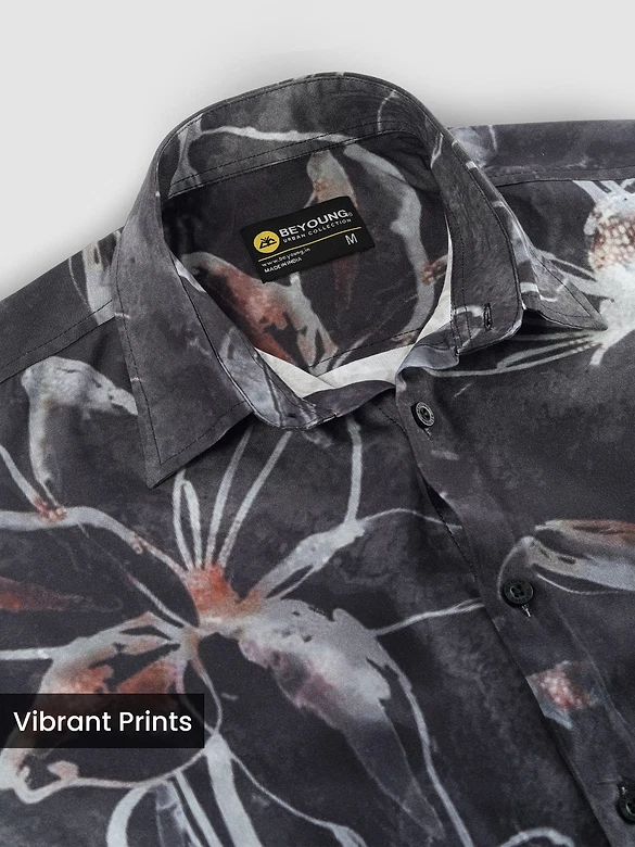Dark Grey Bold Flower Print Shirt