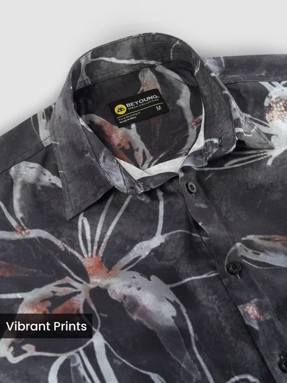 Dark Grey Bold Flower Print Shirt