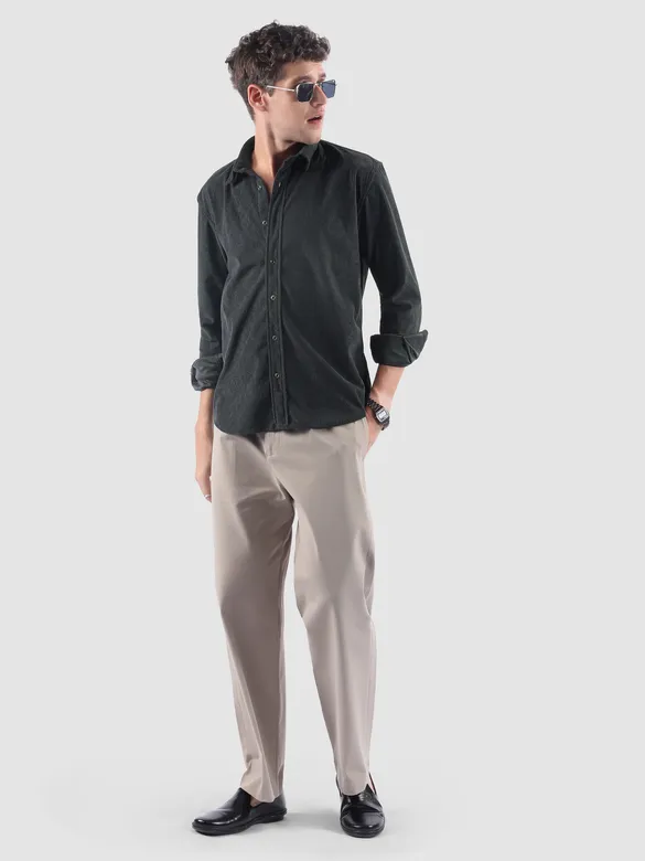 Dark Grey Lazer Cut Floral Textured Corduroy Shirt
