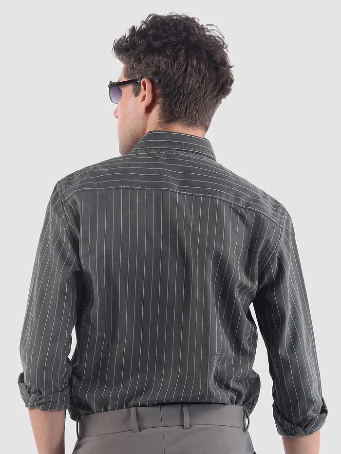 Dark Grey Stripe Button Down Collar Shirt