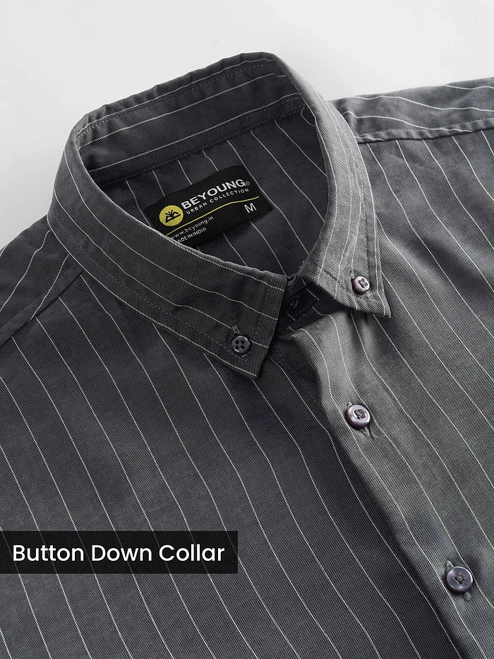 Dark Grey Stripe Button Down Collar Shirt