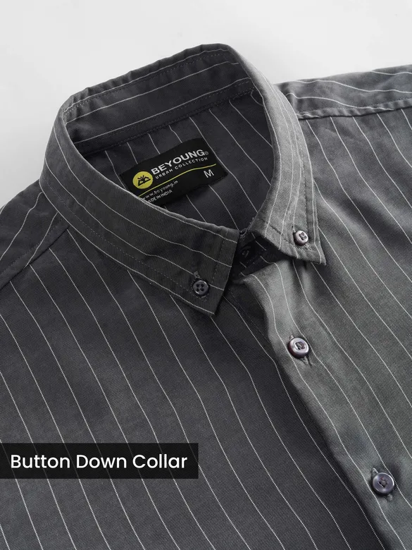 Dark Grey Stripe Button Down Collar Shirt