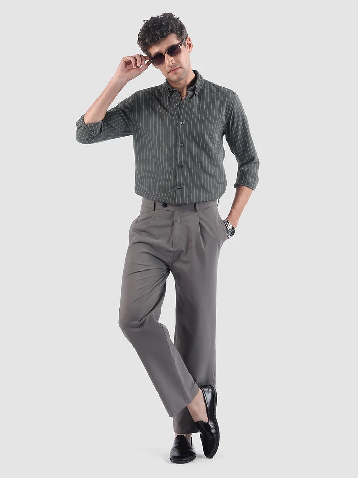Dark Grey Stripe Button Down Collar Shirt