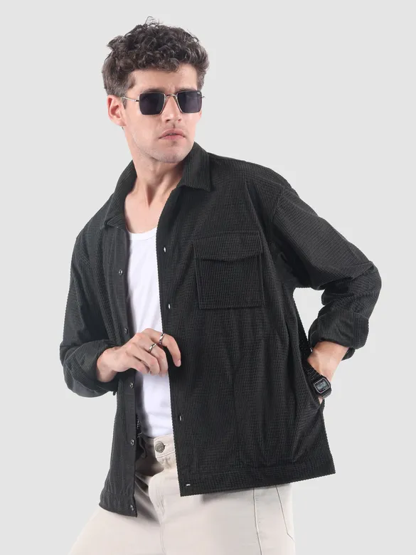 Dark Grey Waffle Corduroy Shacket