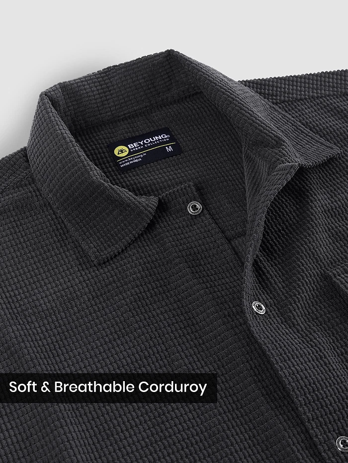 Dark Grey Waffle Corduroy Shacket
