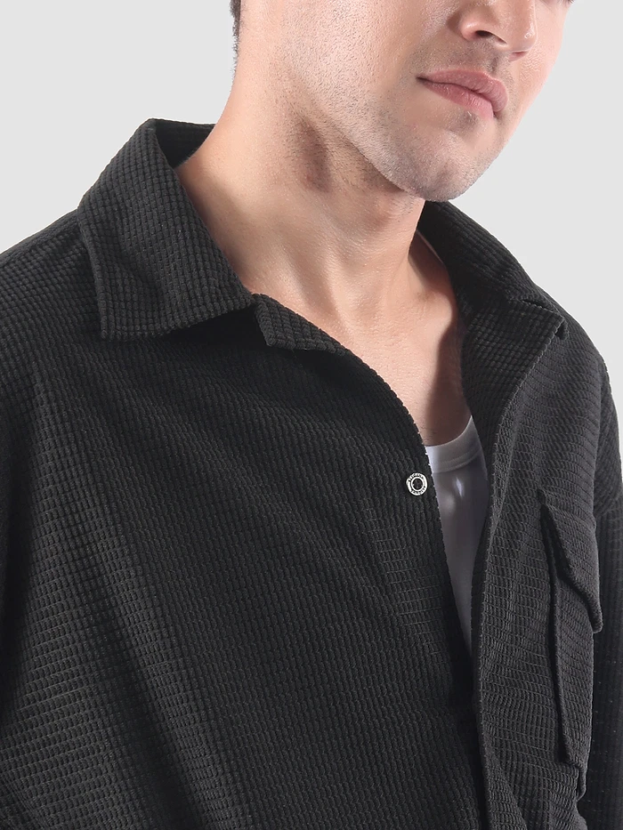 Dark Grey Waffle Corduroy Shacket