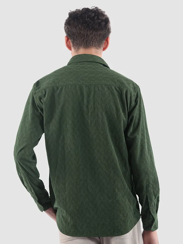 Dark Olive Lazer Cut Stripe Textured Corduroy Shirt