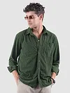 Dark Olive Lazer Cut Stripe Textured Corduroy Shirt