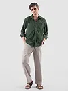 Dark Olive Lazer Cut Stripe Textured Corduroy Shirt