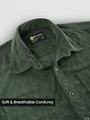 Dark Olive Lazer Cut Stripe Textured Corduroy Shirt