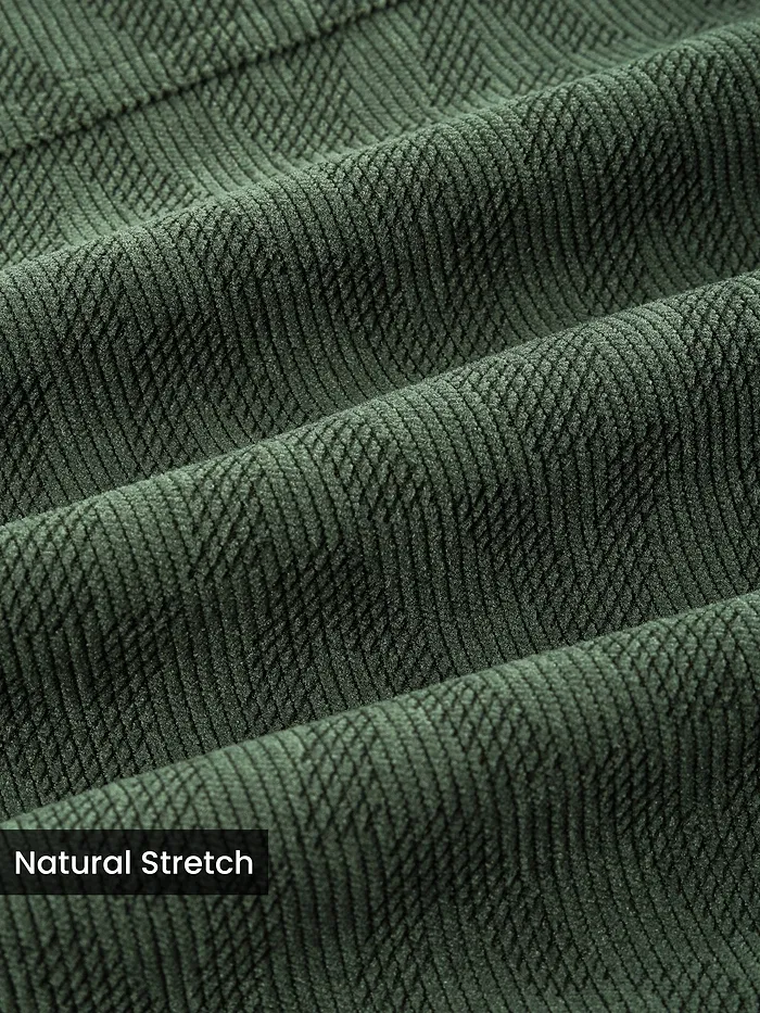 Dark Olive Lazer Cut Stripe Textured Corduroy Shirt