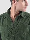 Dark Olive Lazer Cut Stripe Textured Corduroy Shirt