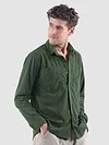 Dark Olive Lazer Cut Stripe Textured Corduroy Shirt