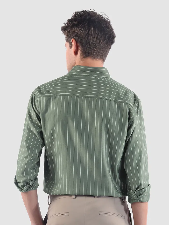 Dark Sage Green Stripe Button Down Collar Shirt