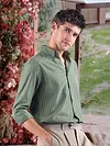 Dark Sage Green Stripe Button Down Collar Shirt