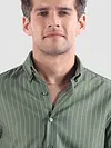 Dark Sage Green Stripe Button Down Collar Shirt