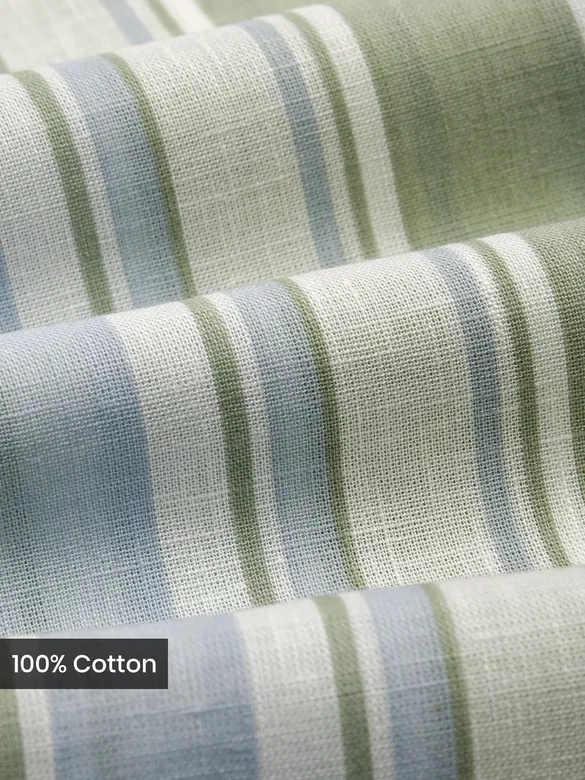 Green And Blue Stripe Mandarin Collar Shirt
