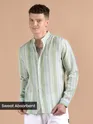Green And Blue Stripe Mandarin Collar Shirt