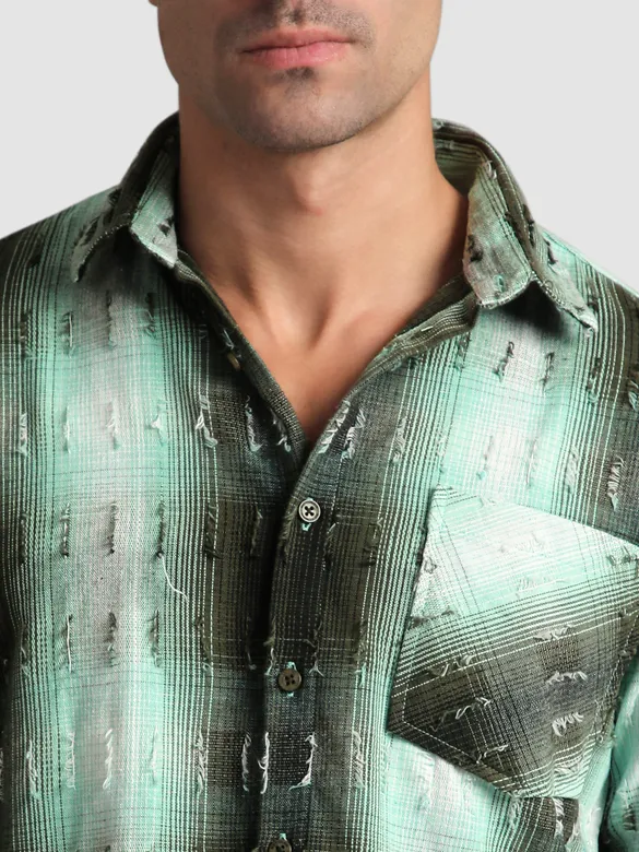 Green Frayed Check Shirt