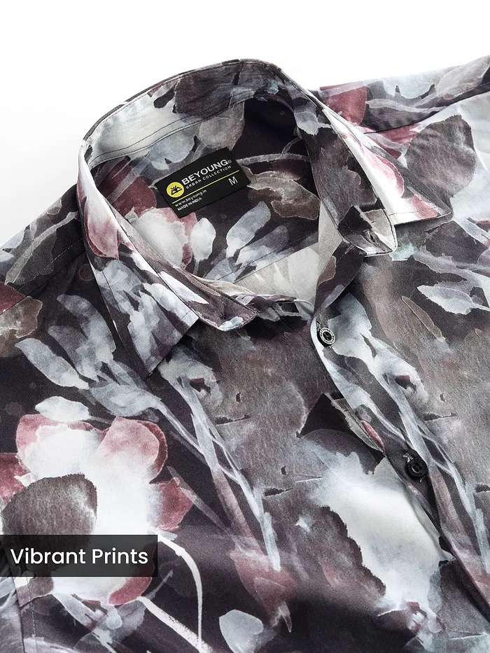 Grey Abstract Tropical Print Shirt
