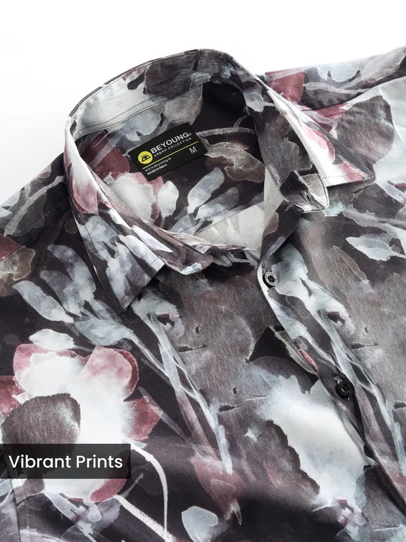 Grey Abstract Tropical Print Shirt