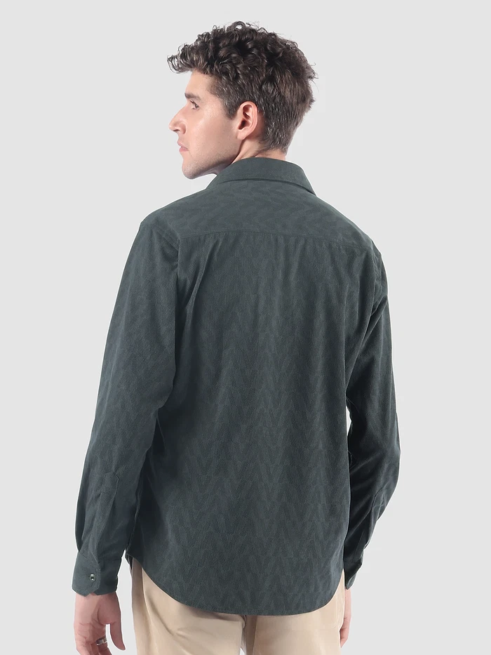Grey Lazer Cut Stripe Textured Corduroy Shirt