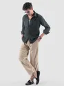 Grey Lazer Cut Stripe Textured Corduroy Shirt