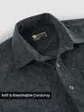 Grey Lazer Cut Stripe Textured Corduroy Shirt