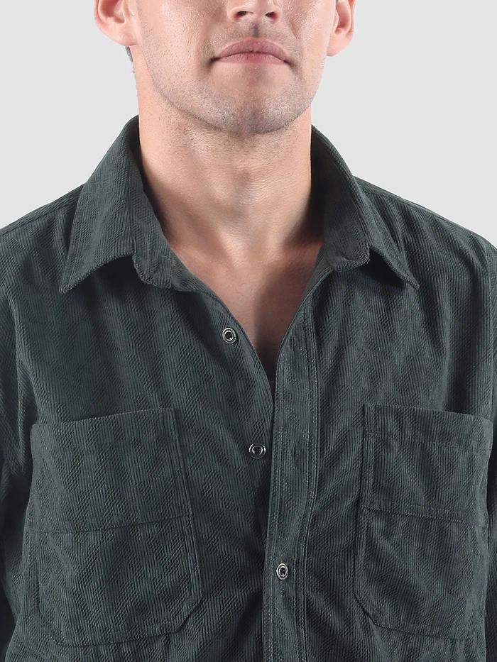 Grey Lazer Cut Stripe Textured Corduroy Shirt