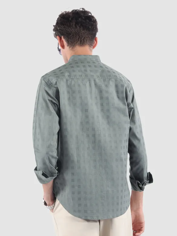 Grey Mandarin Collar Textured Shirt